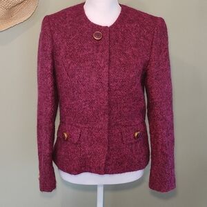 Jones New York Wool/Alpaca Blend Mohair Blazer Berry Office Fall Women Size 4